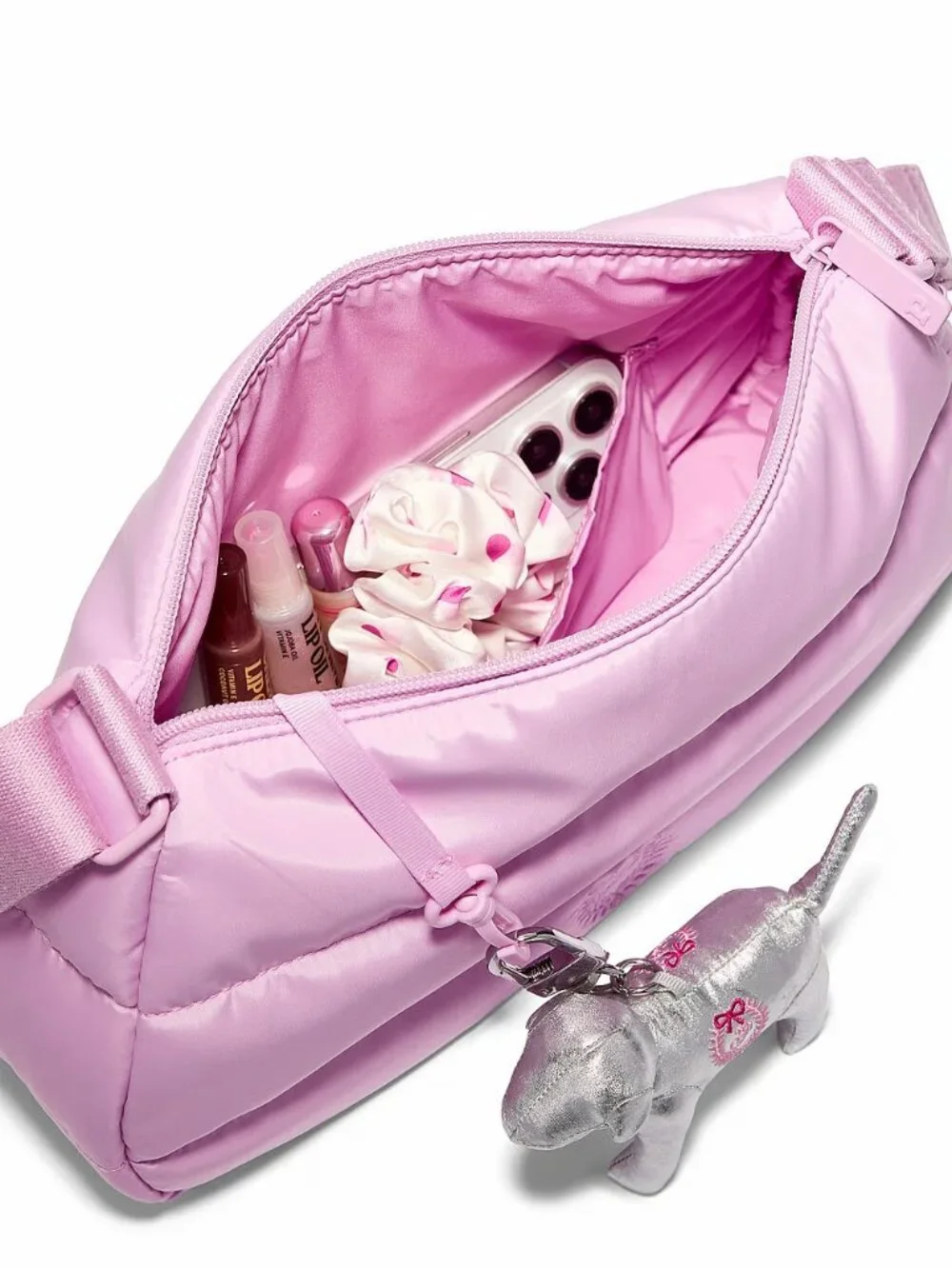 PINK Quilted Puﬀer Hush Lilac Mini Hobo Bag NWT